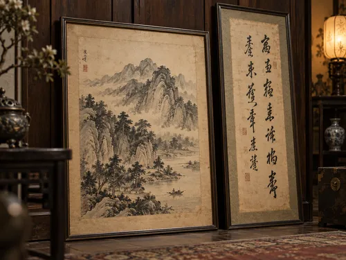 傳統山水畫與書法作品